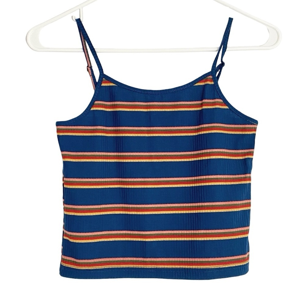 Basic Ribbed Tank Top Crop Womens Size XS Small Blue Striped Cropped Multi